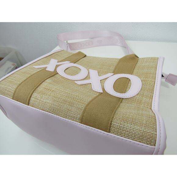 NWT XOXO Woven Straw Tote Bag Removeable Crossbody Strap Baby Pink Purse - Picture 3 of 10